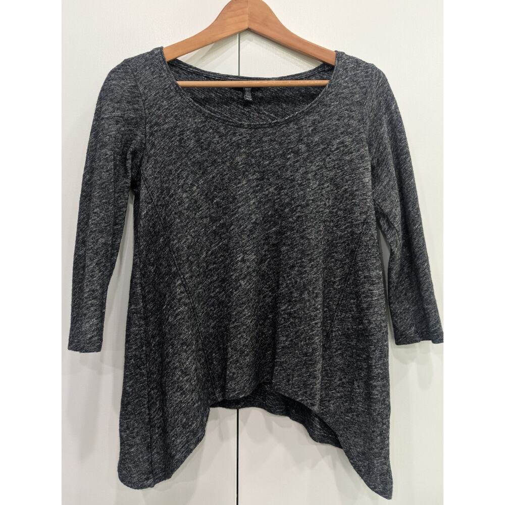 Eileen Fisher Grey Italian Wool Blend Quiet Luxury Asymmetric XS Pullover Modest